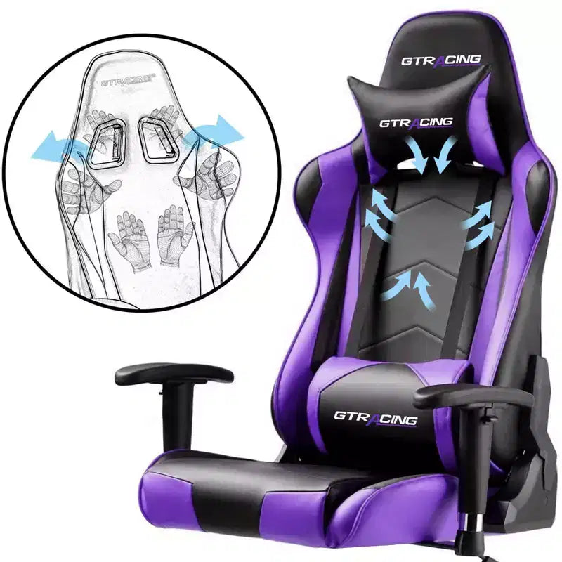 Silla de oficina para videojuegos de cuero PU con reposacabezas y almohada lumbar ajustables - GTRACING