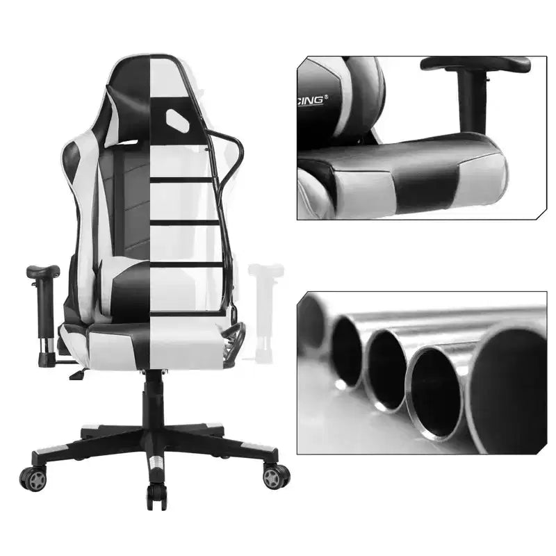 Silla de oficina para videojuegos de cuero PU con reposacabezas y almohada lumbar ajustables - GTRACING