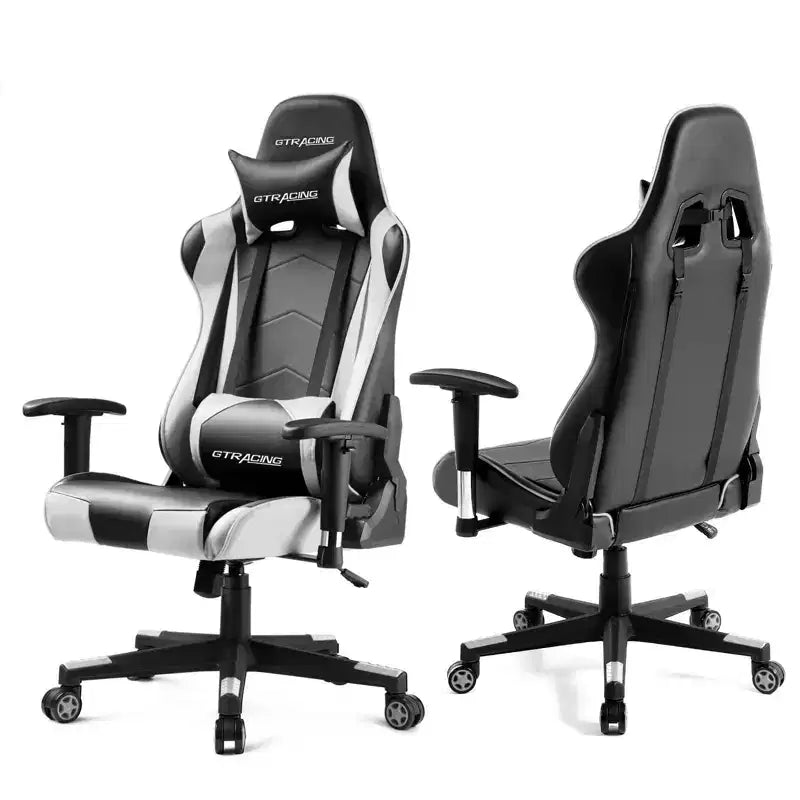 Silla de oficina para videojuegos de cuero PU con reposacabezas y almohada lumbar ajustables - GTRACING