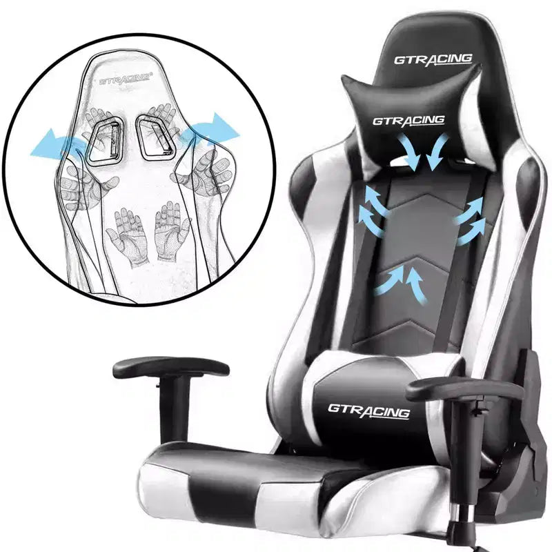 Silla de oficina para videojuegos de cuero PU con reposacabezas y almohada lumbar ajustables - GTRACING