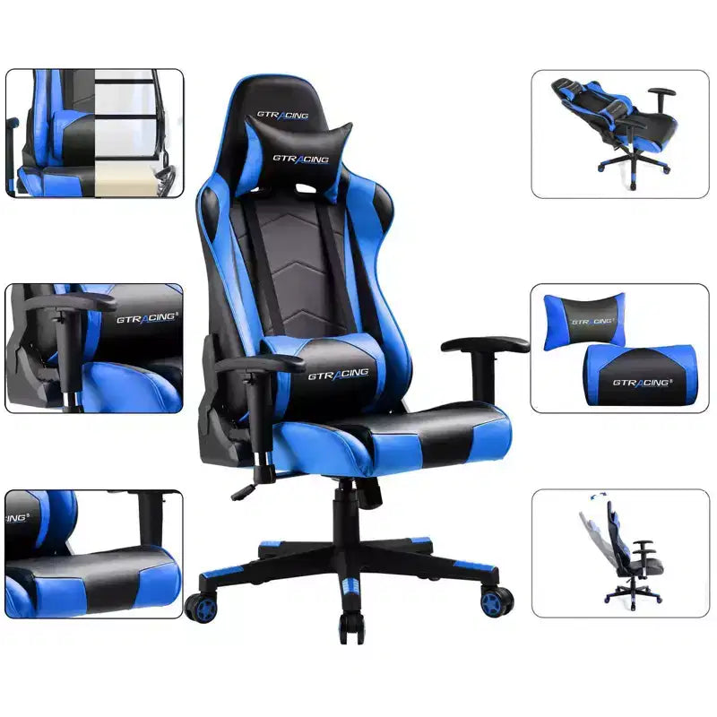 Silla de oficina para videojuegos de cuero PU con reposacabezas y almohada lumbar ajustables - GTRACING