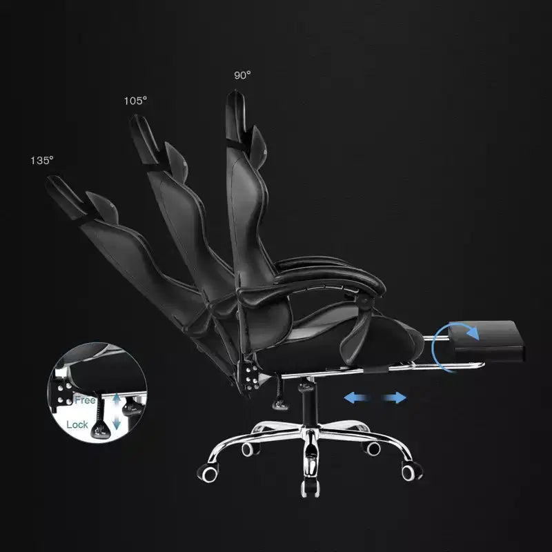 Silla Gamer con Reposapiés y Cojín Masajeador Lumbar Ergonómico de Piel Sintética - GTRACING