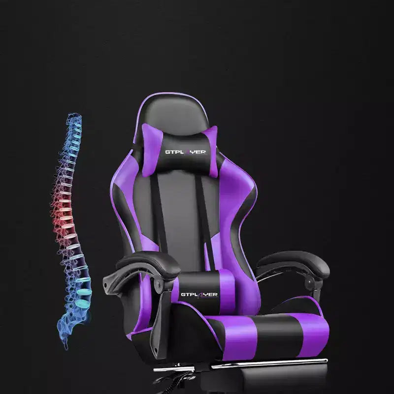 Silla Gamer con Reposapiés y Cojín Masajeador Lumbar Ergonómico de Piel Sintética - GTRACING