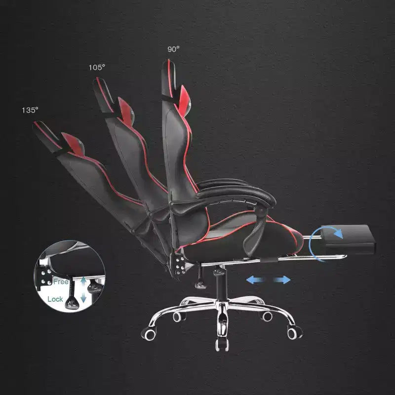 Silla Gamer con Reposapiés y Cojín Masajeador Lumbar Ergonómico de Piel Sintética - GTRACING