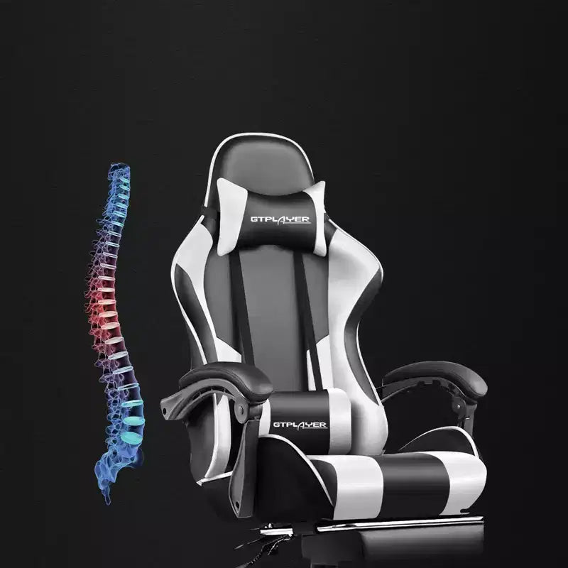 Silla Gamer con Reposapiés y Cojín Masajeador Lumbar Ergonómico de Piel Sintética - GTRACING
