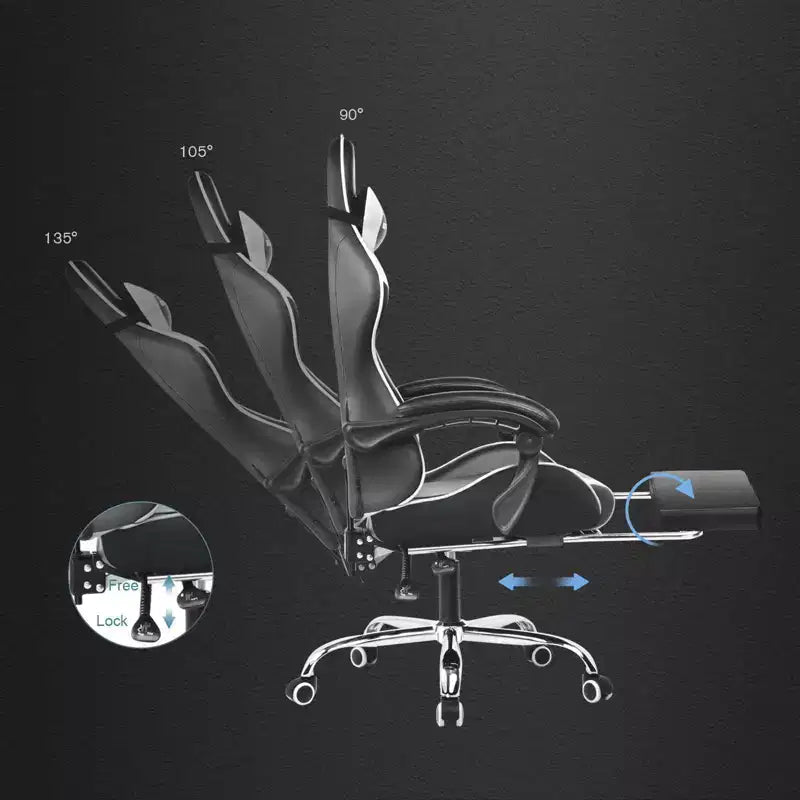 Silla Gamer con Reposapiés y Cojín Masajeador Lumbar Ergonómico de Piel Sintética - GTRACING
