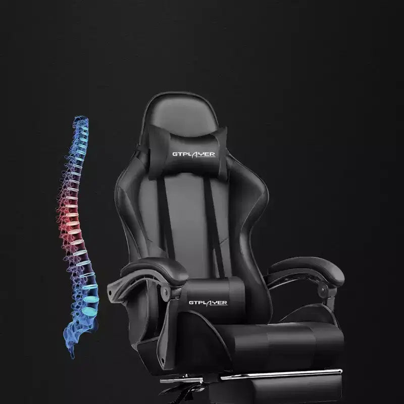 Silla Gamer con Reposapiés y Cojín Masajeador Lumbar Ergonómico de Piel Sintética - GTRACING