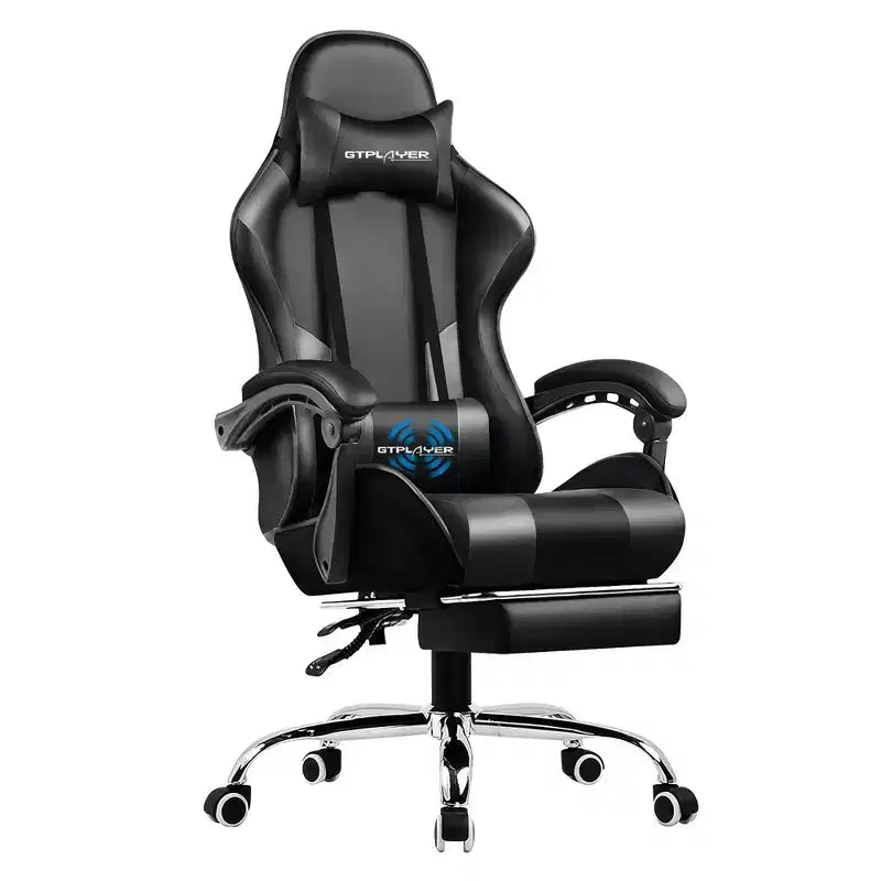 Silla Gamer con Reposapiés y Cojín Masajeador Lumbar Ergonómico de Piel Sintética - GTRACING