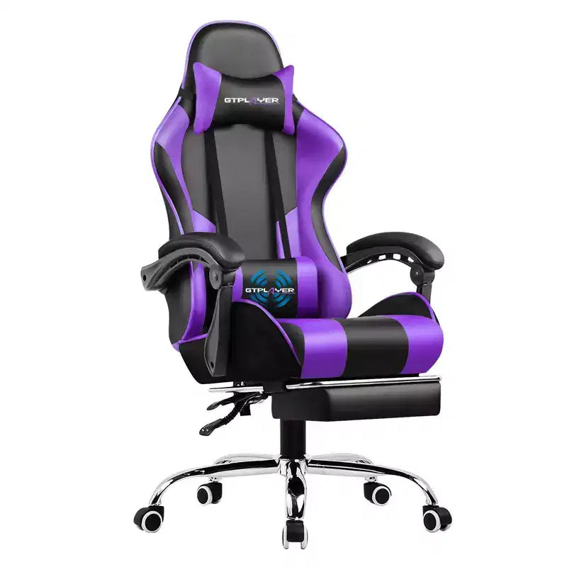 Silla Gamer con Reposapiés y Cojín Masajeador Lumbar Ergonómico de Piel Sintética - GTRACING
