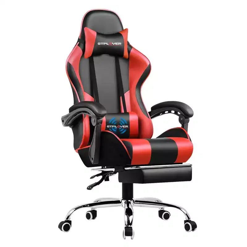 Silla Gamer con Reposapiés y Cojín Masajeador Lumbar Ergonómico de Piel Sintética - GTRACING
