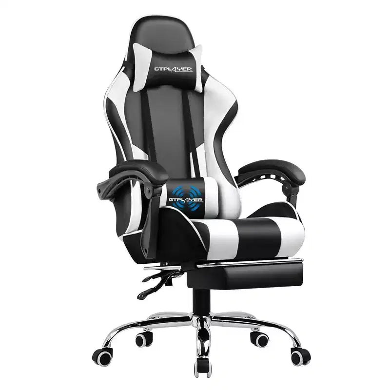 Silla Gamer con Reposapiés y Cojín Masajeador Lumbar Ergonómico de Piel Sintética - GTRACING