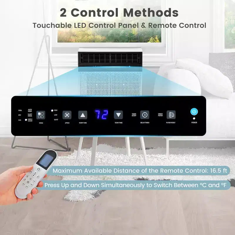 Aire acondicionado de ventana Costway 8100 BTU (12000 BTU Ashrae) con control remoto, panel de control LED, hasta 37 m².