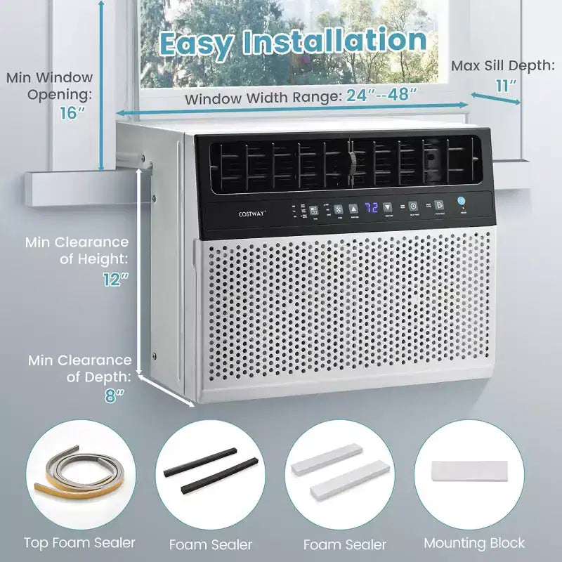 Aire acondicionado de ventana Costway 8100 BTU (12000 BTU Ashrae) con control remoto, panel de control LED, hasta 37 m².