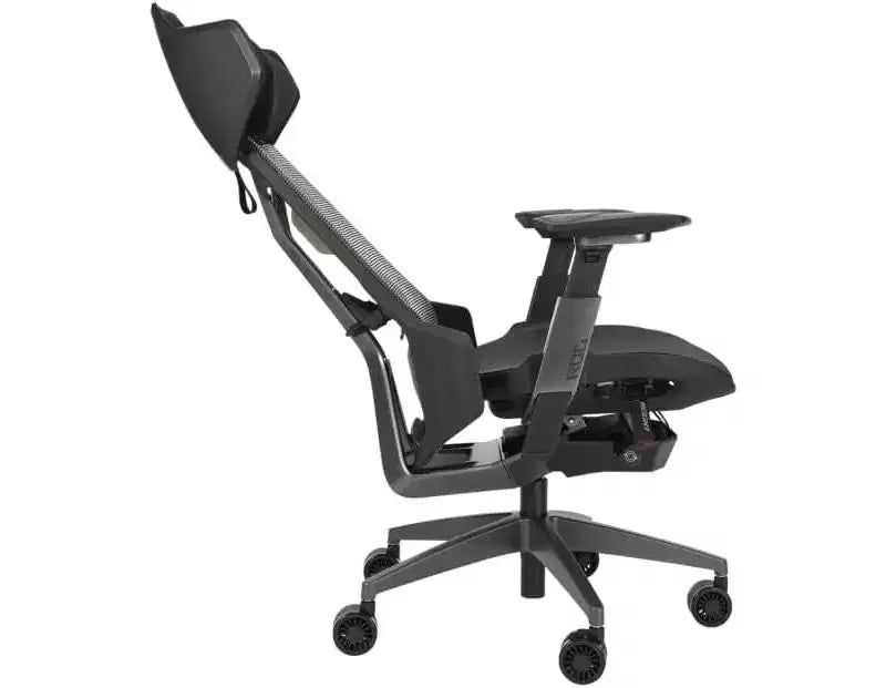 Silla gaming ergonómica ASUS ROG Destrier, estética ciber-futurista, ajustes de asiento versátiles, modo de soporte para juegos móviles en reposabrazos, panel acústico