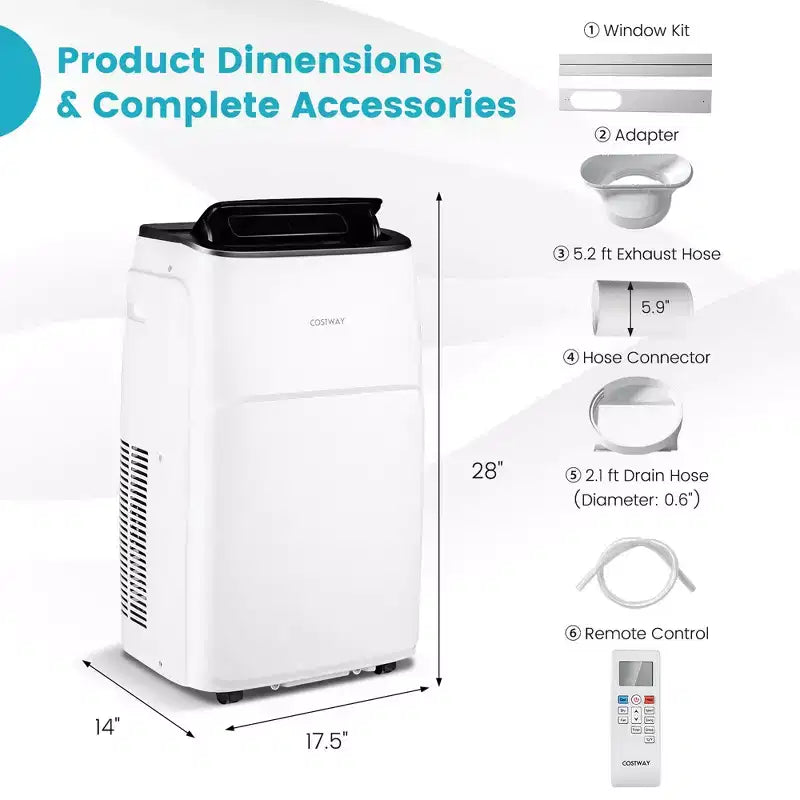 Aire acondicionado portátil Costway de 13.000 BTU con funciones de refrigeración, ventilador, calefacción y deshumidificador