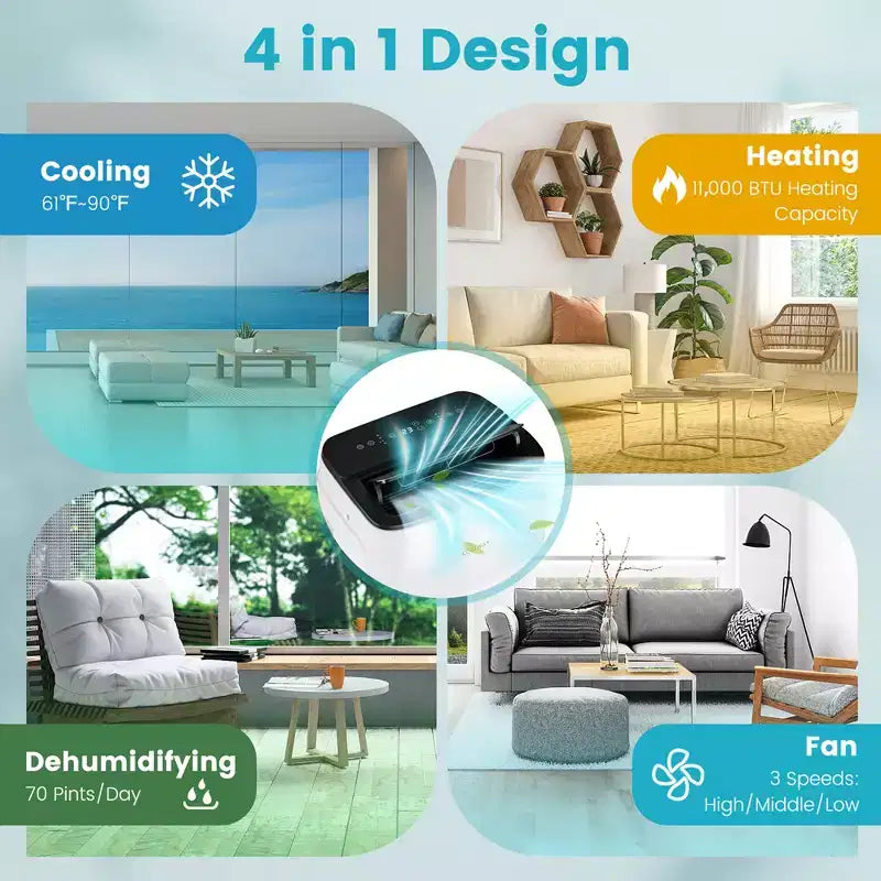 Aire acondicionado portátil Costway de 13.000 BTU con funciones de refrigeración, ventilador, calefacción y deshumidificador
