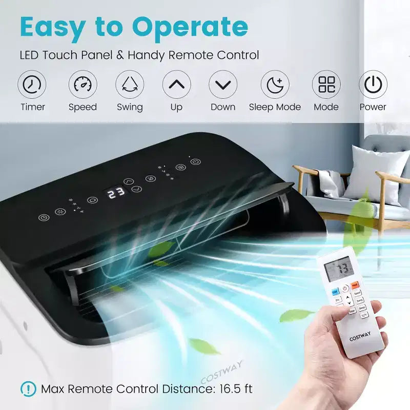 Aire acondicionado portátil Costway de 13.000 BTU con funciones de refrigeración, ventilador, calefacción y deshumidificador