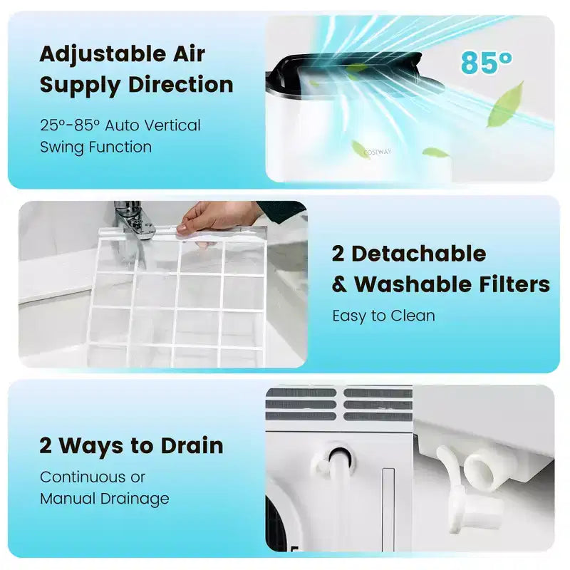 Aire acondicionado portátil Costway de 13.000 BTU con funciones de refrigeración, ventilador, calefacción y deshumidificador