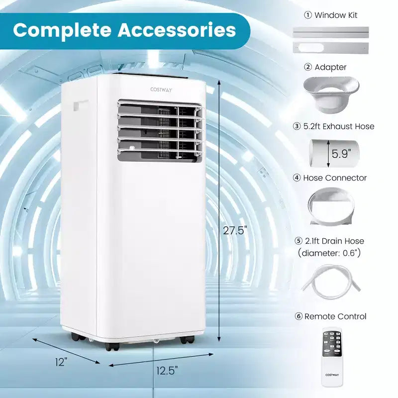 Acondicionador de Aire Portátil Costway de 8000 BTU, Unidad de CA 3 en 1 con Ventilador Frío, Deshumidificador y Modo de Sueño