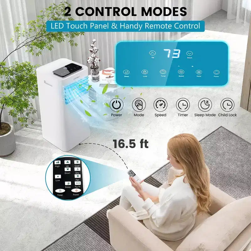 Acondicionador de Aire Portátil Costway de 8000 BTU, Unidad de CA 3 en 1 con Ventilador Frío, Deshumidificador y Modo de Sueño