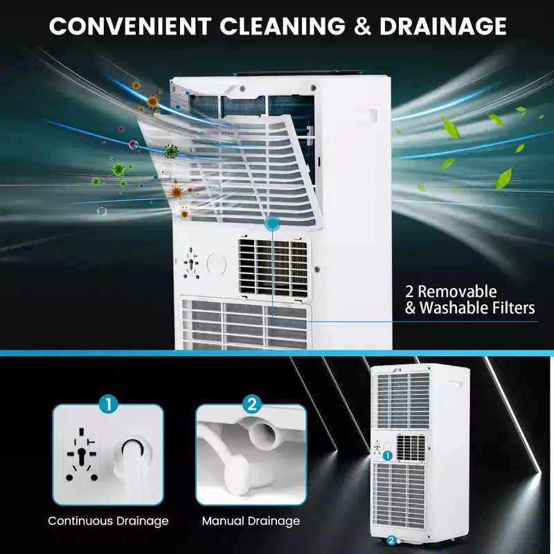 Acondicionador de Aire Portátil Costway de 8000 BTU, Unidad de CA 3 en 1 con Ventilador Frío, Deshumidificador y Modo de Sueño
