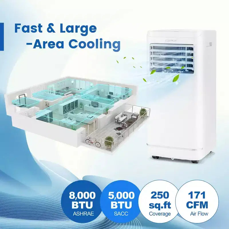 Aire acondicionado portátil Costway de 8000 BTU con deshumidificador y modo ventilador, hasta 23.2 m²
