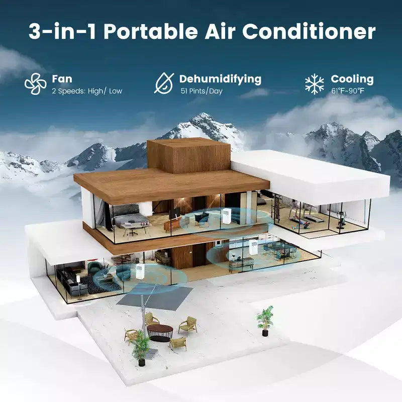 Costway Aire Acondicionado Portátil de 6000 BTU (10000 BTU ASHRAE) con Modo Deshumidificador y Ventilador, hasta 32.5 m²
