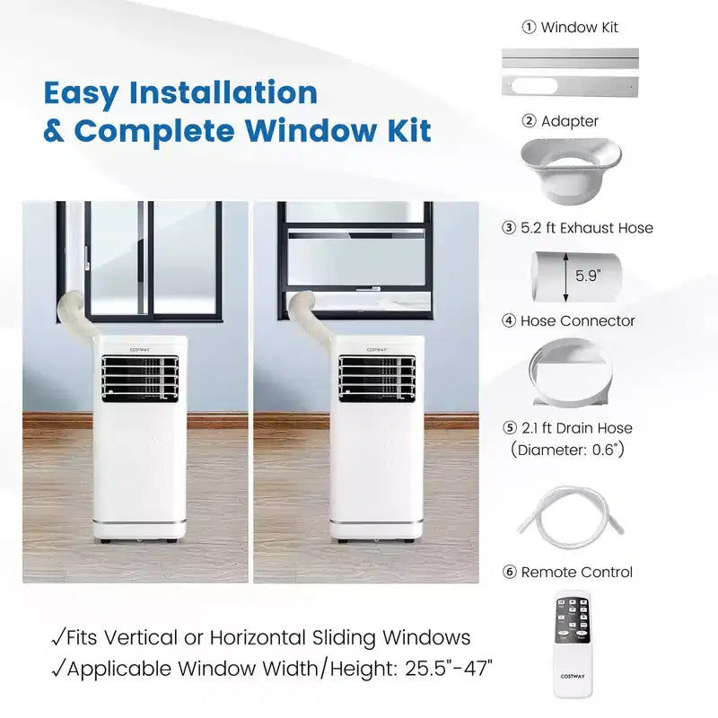 Costway Aire Acondicionado Portátil de 6000 BTU (10000 BTU ASHRAE) con Modo Deshumidificador y Ventilador, hasta 32.5 m²