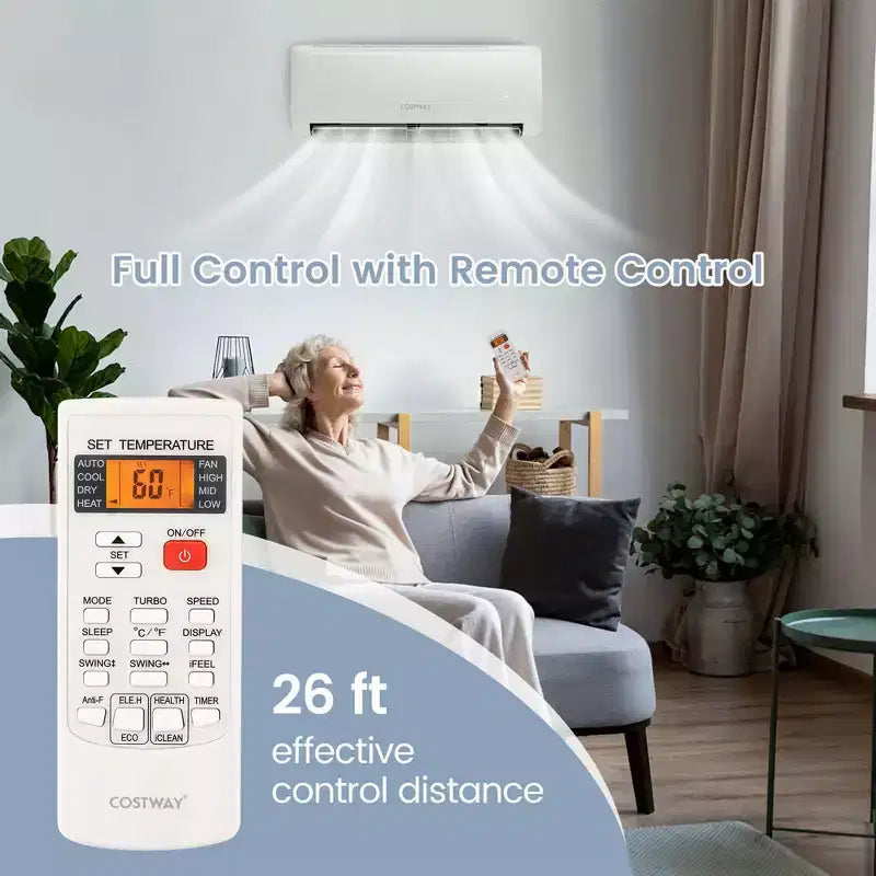 Aire acondicionado mini split Costway de 12,000 BTU con bomba de calor y control remoto
