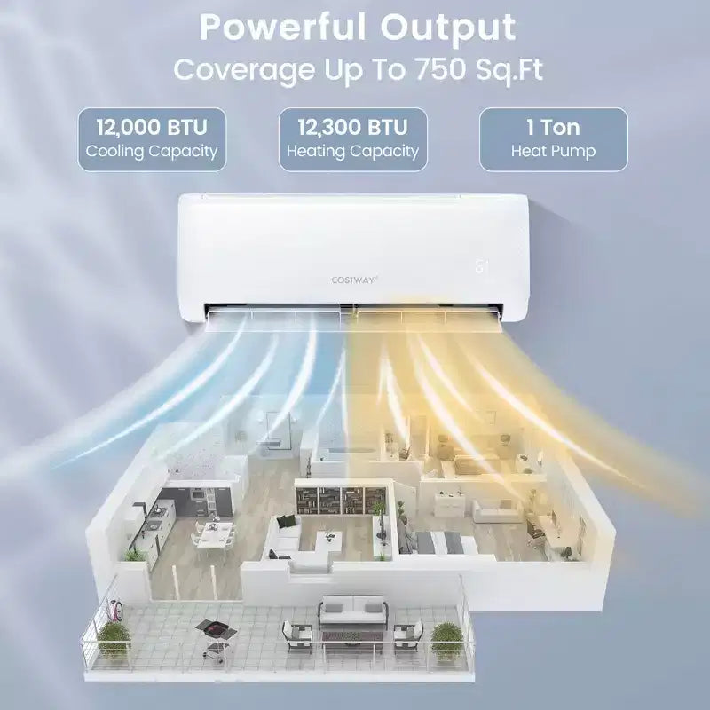 Aire acondicionado mini split Costway de 12,000 BTU con bomba de calor y control remoto