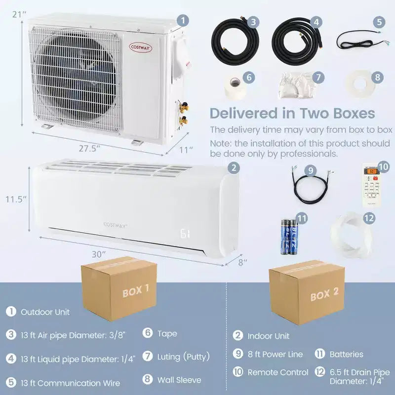 Aire acondicionado mini split Costway de 12,000 BTU con bomba de calor y control remoto