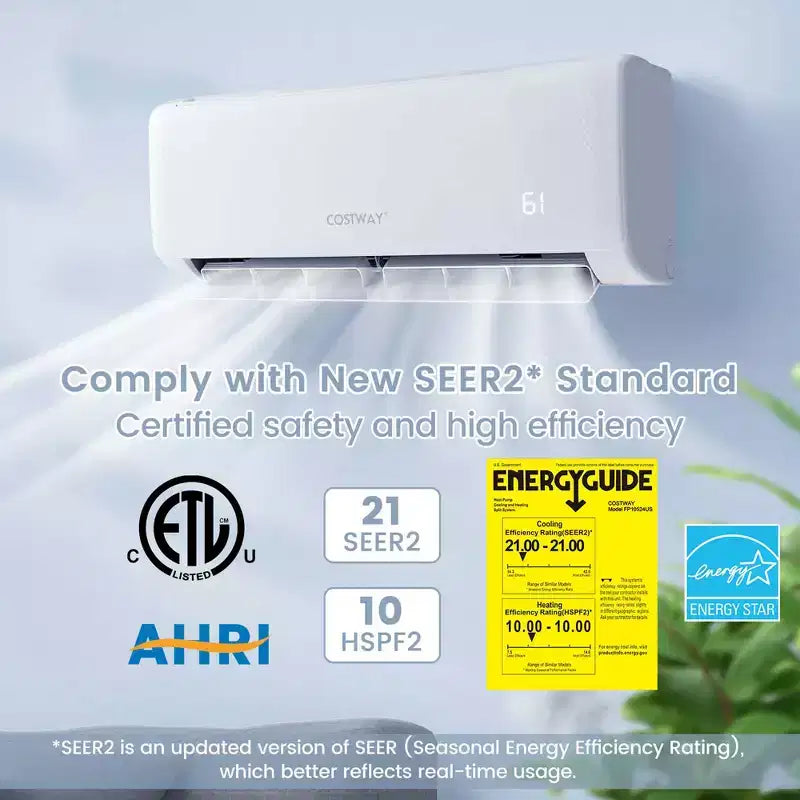 Aire acondicionado mini-split de 24,000 BTU de Costway con bomba de calor y control remoto Alexa Google Home