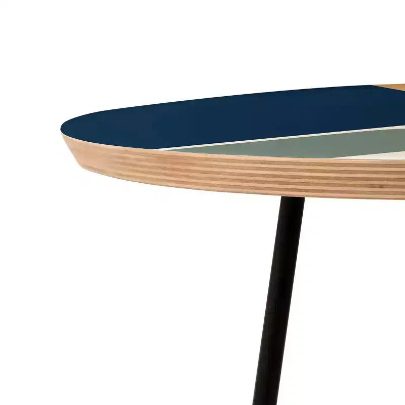 Mesa auxiliar redonda multicolor – Estructura de acero, cubierta de madera compuesta, 48x48x48 cm
