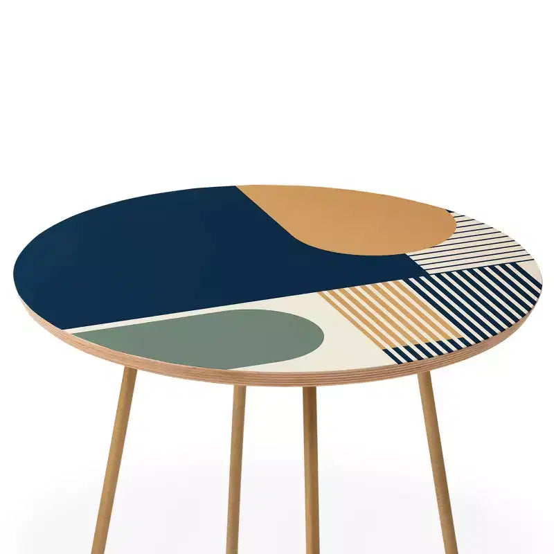 Mesa auxiliar redonda multicolor – Estructura de acero, cubierta de madera compuesta, 48x48x48 cm