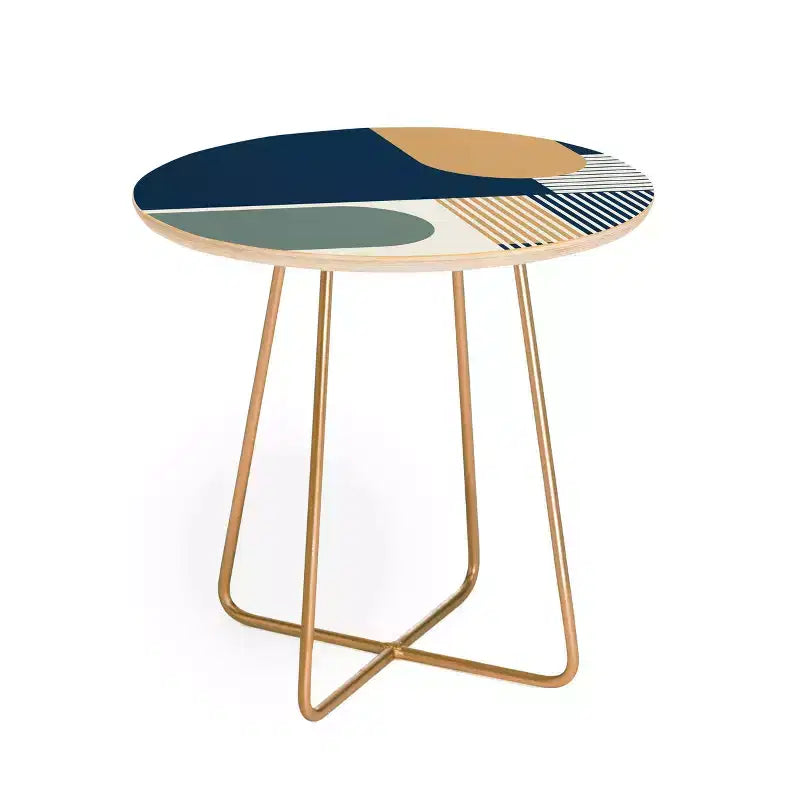 Mesa auxiliar redonda multicolor – Estructura de acero, cubierta de madera compuesta, 48x48x48 cm