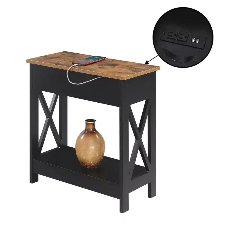 Mesa auxiliar Oxford abatible con estación de carga y estante de imitación - Breighton Home