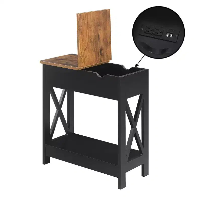 Mesa auxiliar Oxford abatible con estación de carga y estante de imitación - Breighton Home