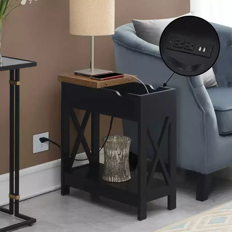 Mesa auxiliar Oxford abatible con estación de carga y estante de imitación - Breighton Home