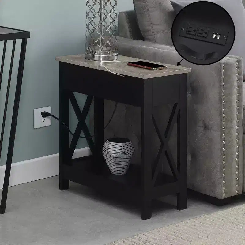 Mesa auxiliar Oxford abatible con estación de carga y estante de imitación - Breighton Home