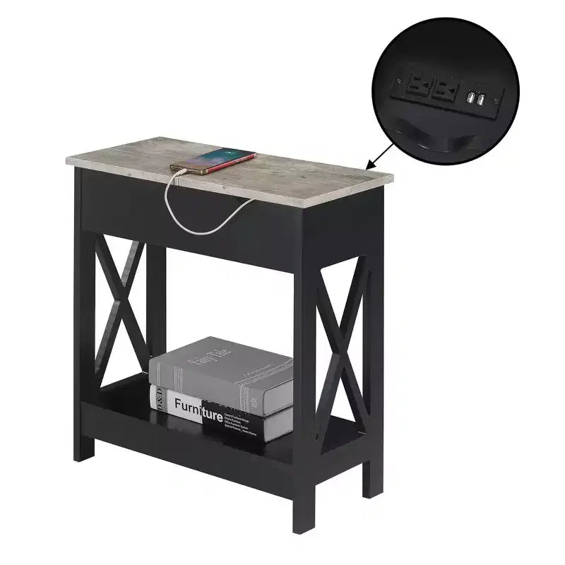 Mesa auxiliar Oxford abatible con estación de carga y estante de imitación - Breighton Home