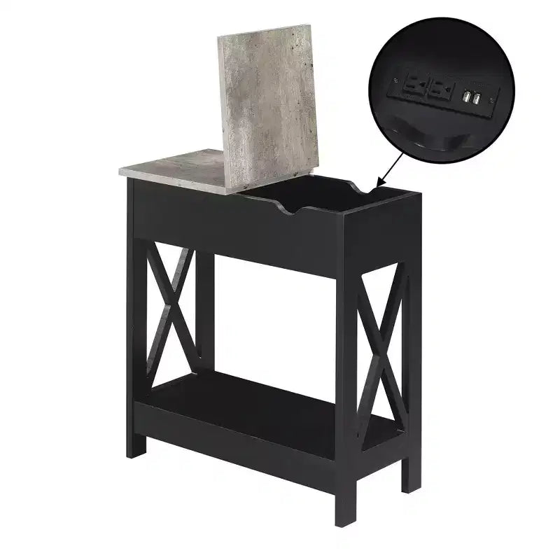 Mesa auxiliar Oxford abatible con estación de carga y estante de imitación - Breighton Home