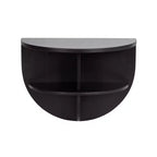 Mesa auxiliar flotante de madera semicircular – 18x14, Negra, Estantes incorporados, Ahorro de espacio