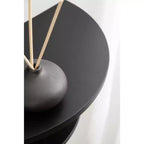 Mesa auxiliar flotante de madera semicircular – 18x14, Negra, Estantes incorporados, Ahorro de espacio