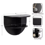Mesa auxiliar flotante de madera semicircular – 18x14, Negra, Estantes incorporados, Ahorro de espacio