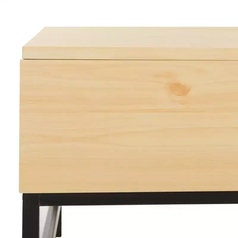 Mesa de centro con tablero elevable – Acabado roble claro, patas de metal negro, almacenamiento oculto, MDF