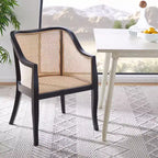Sillón de comedor de mimbre – Estructura de madera de olmo, respaldo curvo, blanco, capacidad de 125 kg