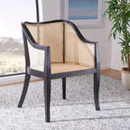 Sillón de comedor de mimbre – Estructura de madera de olmo, respaldo curvo, blanco, capacidad de 125 kg
