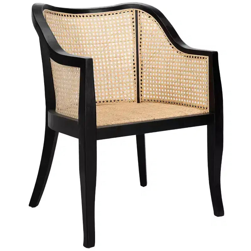 Sillón de comedor de mimbre – Estructura de madera de olmo, respaldo curvo, blanco, capacidad de 125 kg