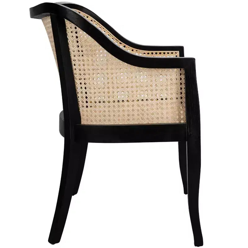 Sillón de comedor de mimbre – Estructura de madera de olmo, respaldo curvo, blanco, capacidad de 125 kg
