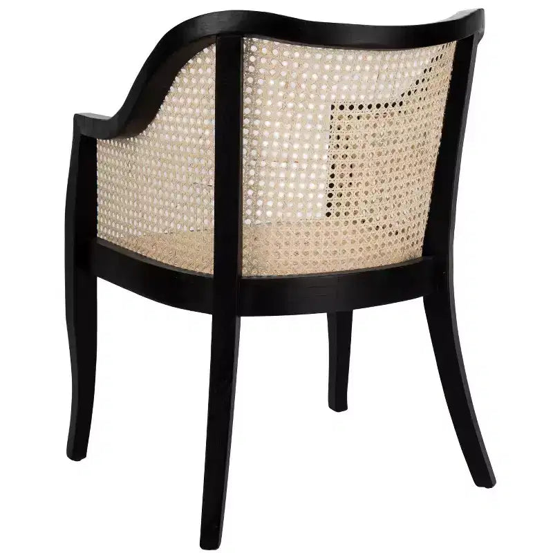 Sillón de comedor de mimbre – Estructura de madera de olmo, respaldo curvo, blanco, capacidad de 125 kg